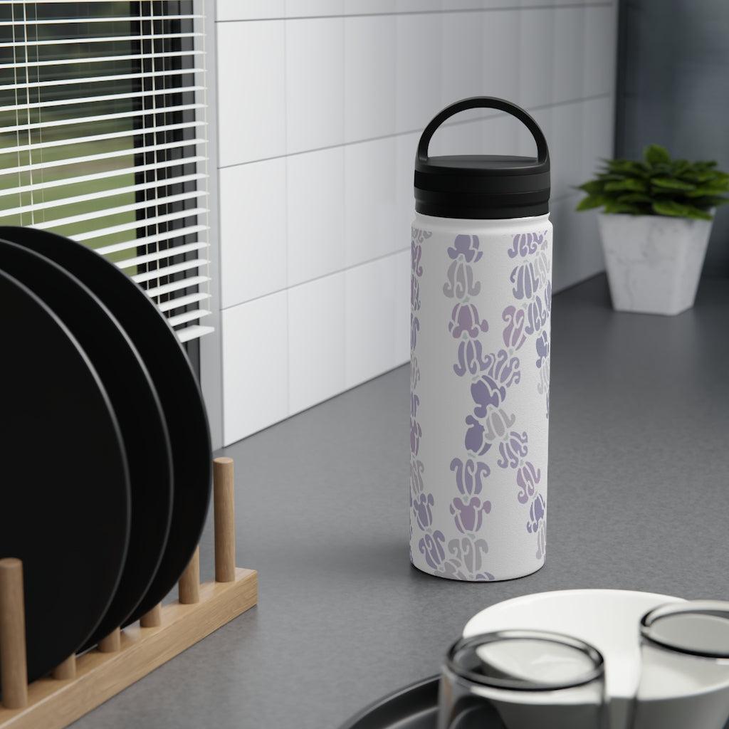 Water Bottle, 3 sizes, Stainless Steel with Handle Lid- Crown Flower Melodies, Crown Flower Lei