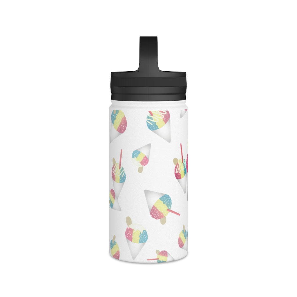 Water Bottle, 3 sizes, Stainless Steel with Handle Lid- Rainbow Shave Ice/Snow Cone Flurries