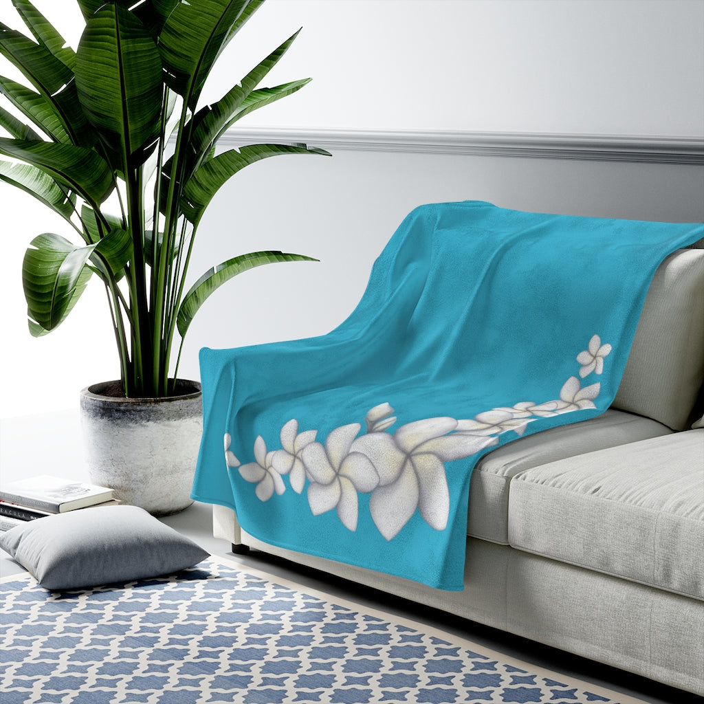 Velveteen Blanket- Plumeria Corner (Blue Lagoon)