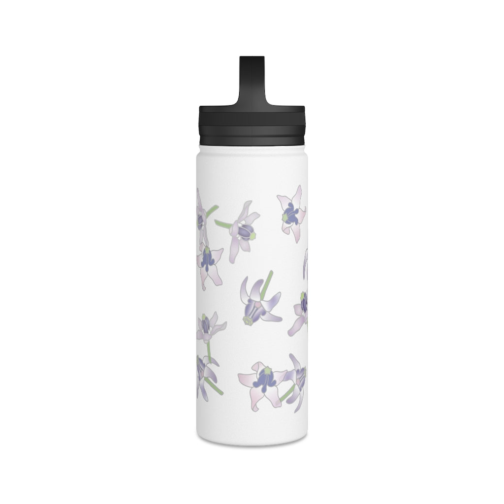 Water Bottle, 3 sizes, Stainless Steel with Handle Lid- Crown Flower Flurries