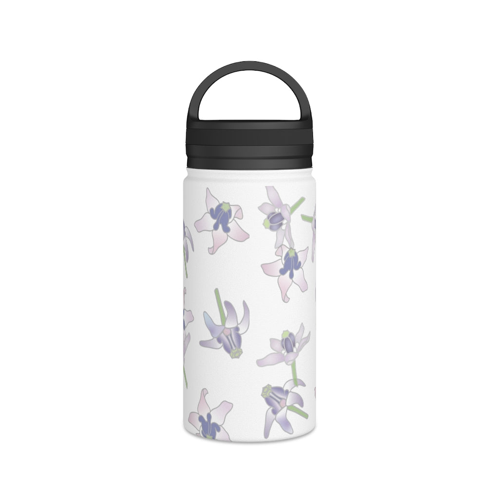 Water Bottle, 3 sizes, Stainless Steel with Handle Lid- Crown Flower Flurries
