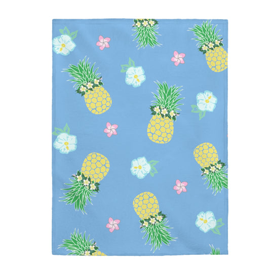 Velveteen Blanket- Pineapple Party (Blue Skies)