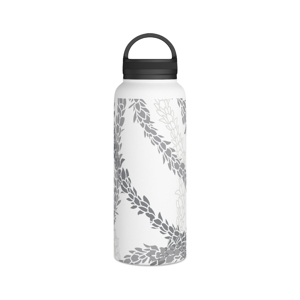 Water Bottle, 3 sizes, Stainless Steel with Handle Lid- Pikake Wishes (Gray)
