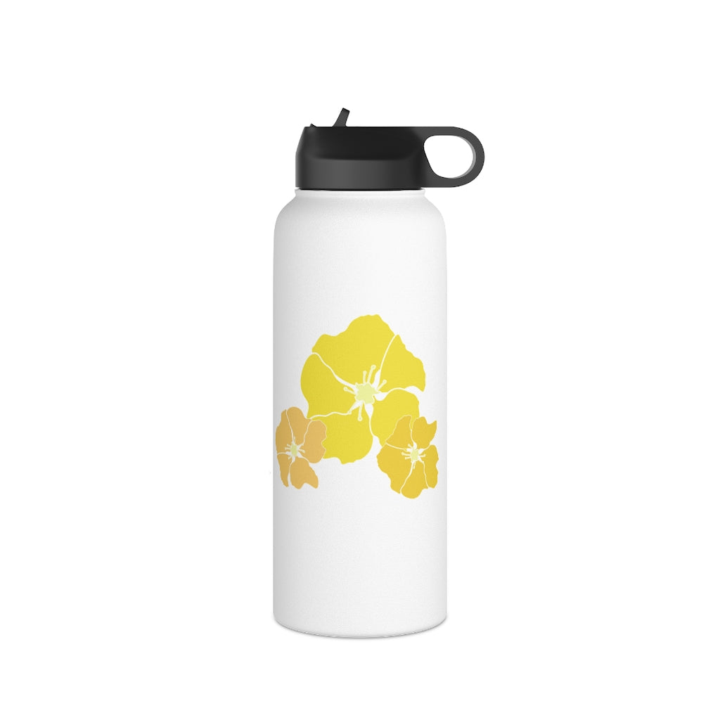 Water Bottle, 3 sizes, Stainless Steel with Sip Straw- Ilima Flower in Yellow