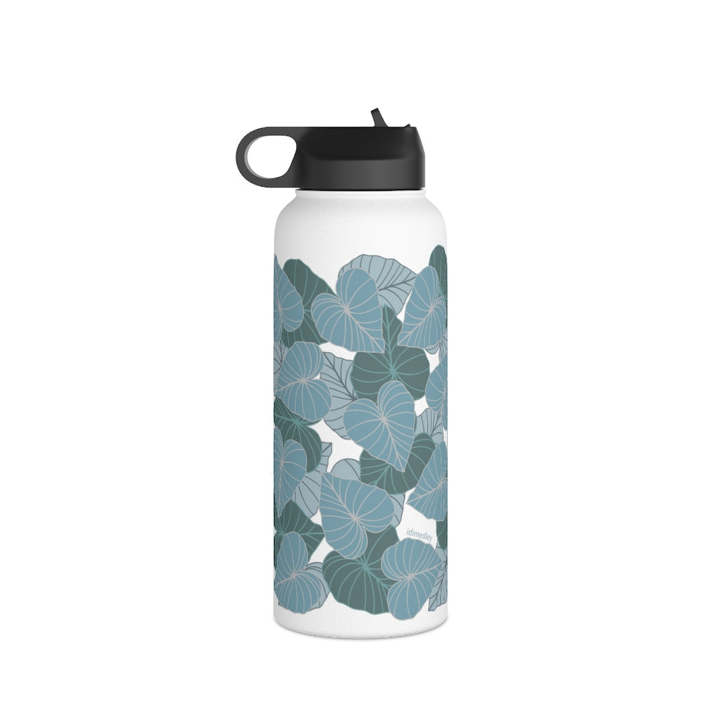 Water Bottle, 3 sizes, Stainless Steel with Sip Straw- Kalo Blues