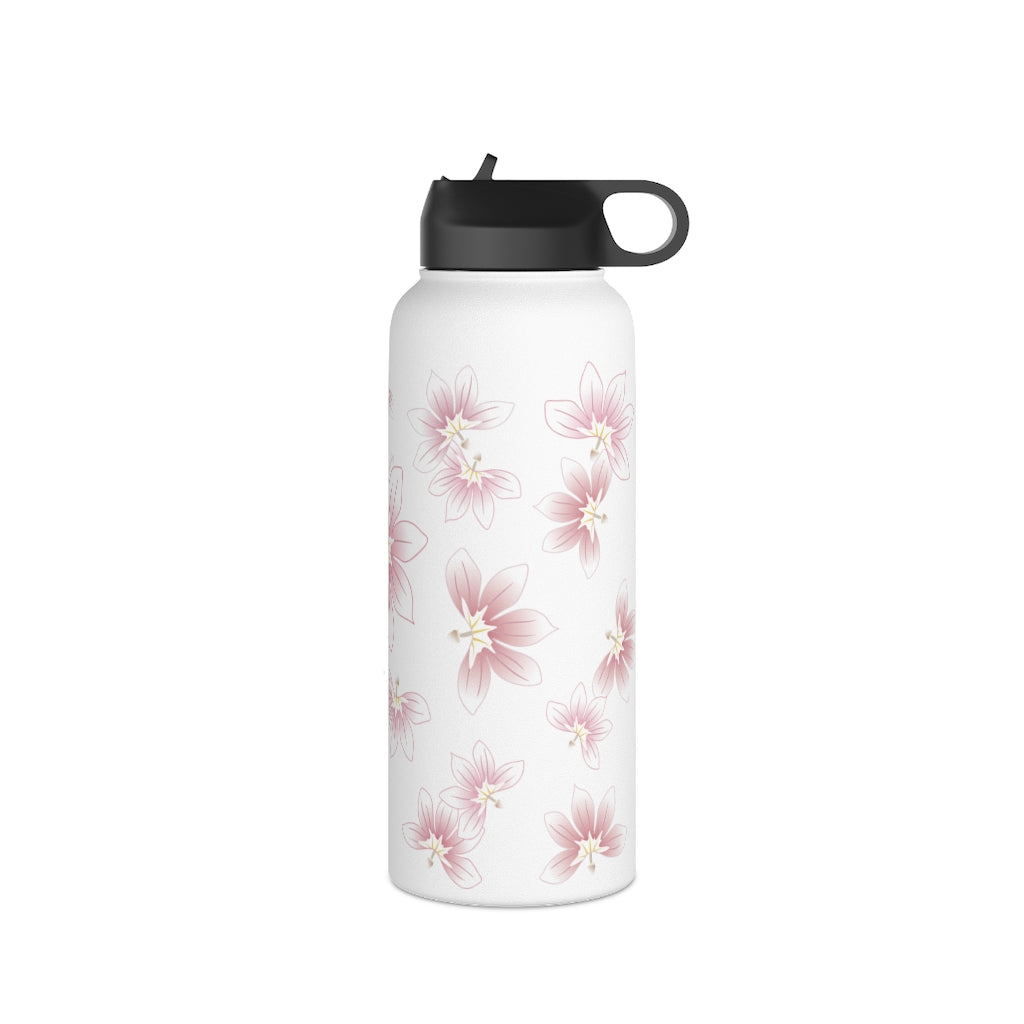 Water Bottle, 3 sizes, Stainless Steel with Sip Straw- Beach Naupaka