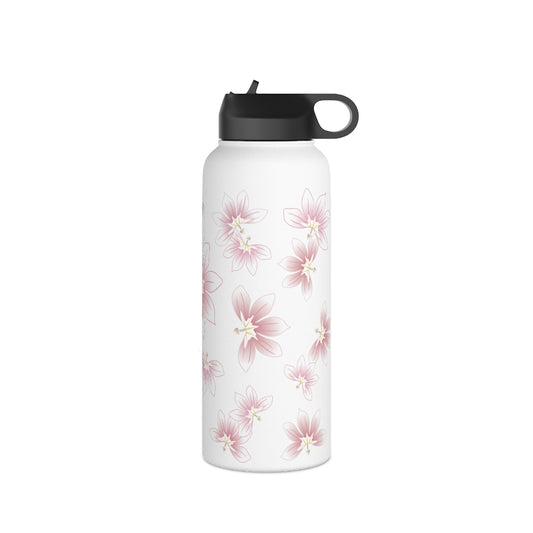 Water Bottle, 3 sizes, Stainless Steel with Sip Straw- Beach Naupaka
