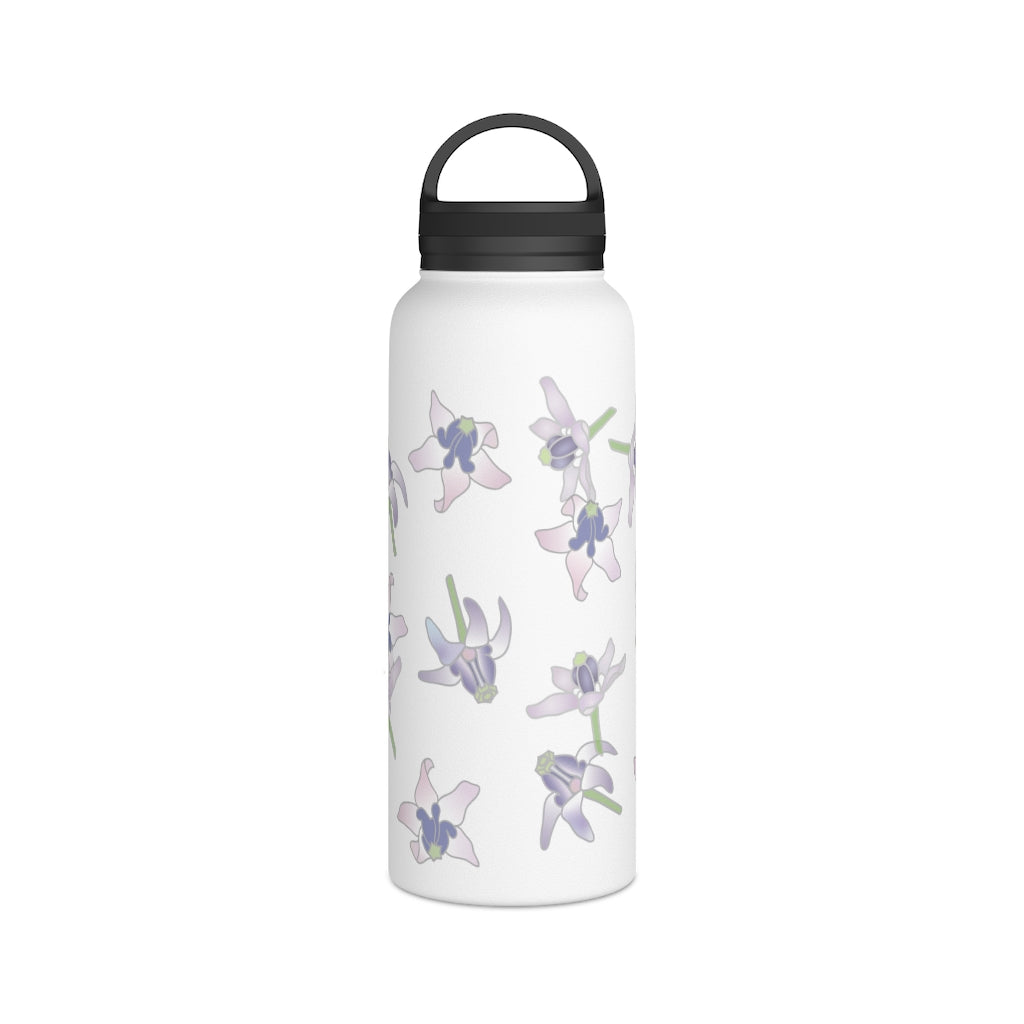 Water Bottle, 3 sizes, Stainless Steel with Handle Lid- Crown Flower Flurries