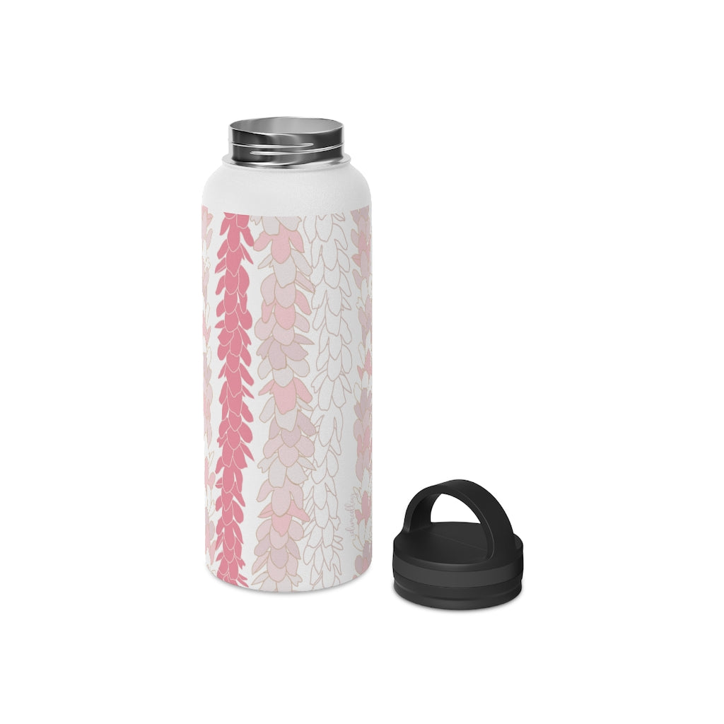 Water Bottle, 3 sizes, Stainless Steel with Handle Lid- Pakalana Lei Stringing Pink