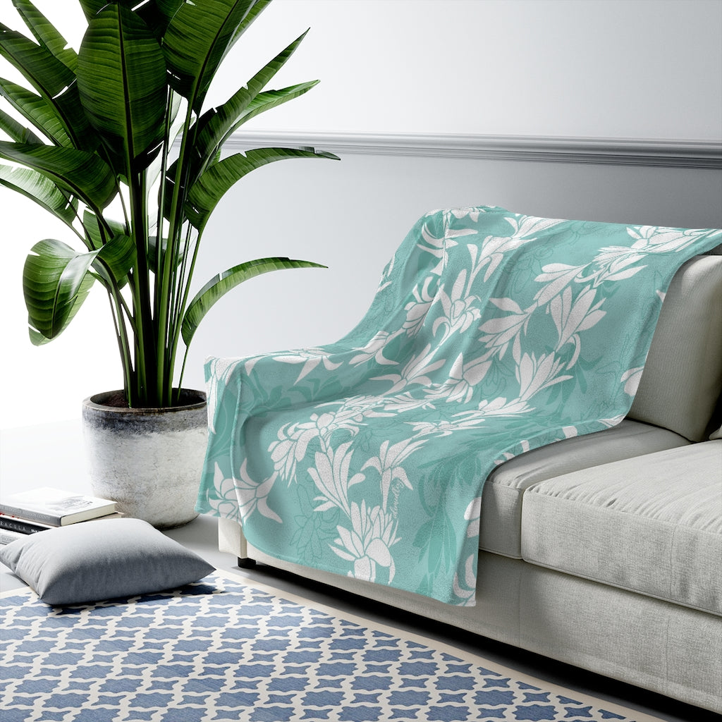Velveteen Blanket- Tuberoses for Nohea (Seafoam)