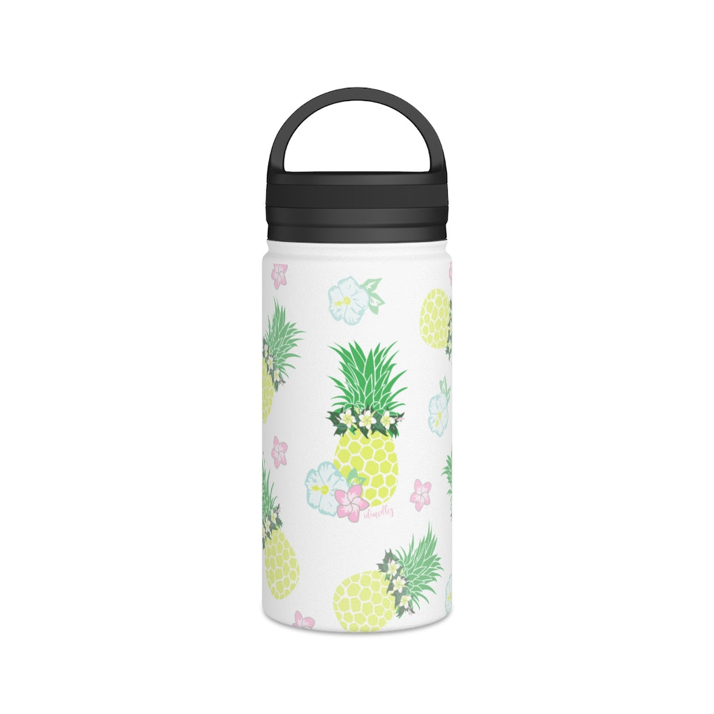 Water Bottle, 3 sizes, Stainless Steel with Handle Lid- Pineapple Party Flurries