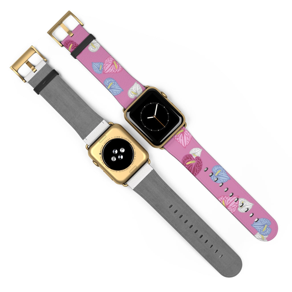 Vegan Leather Apple Watch Band- Anthuriums Blush