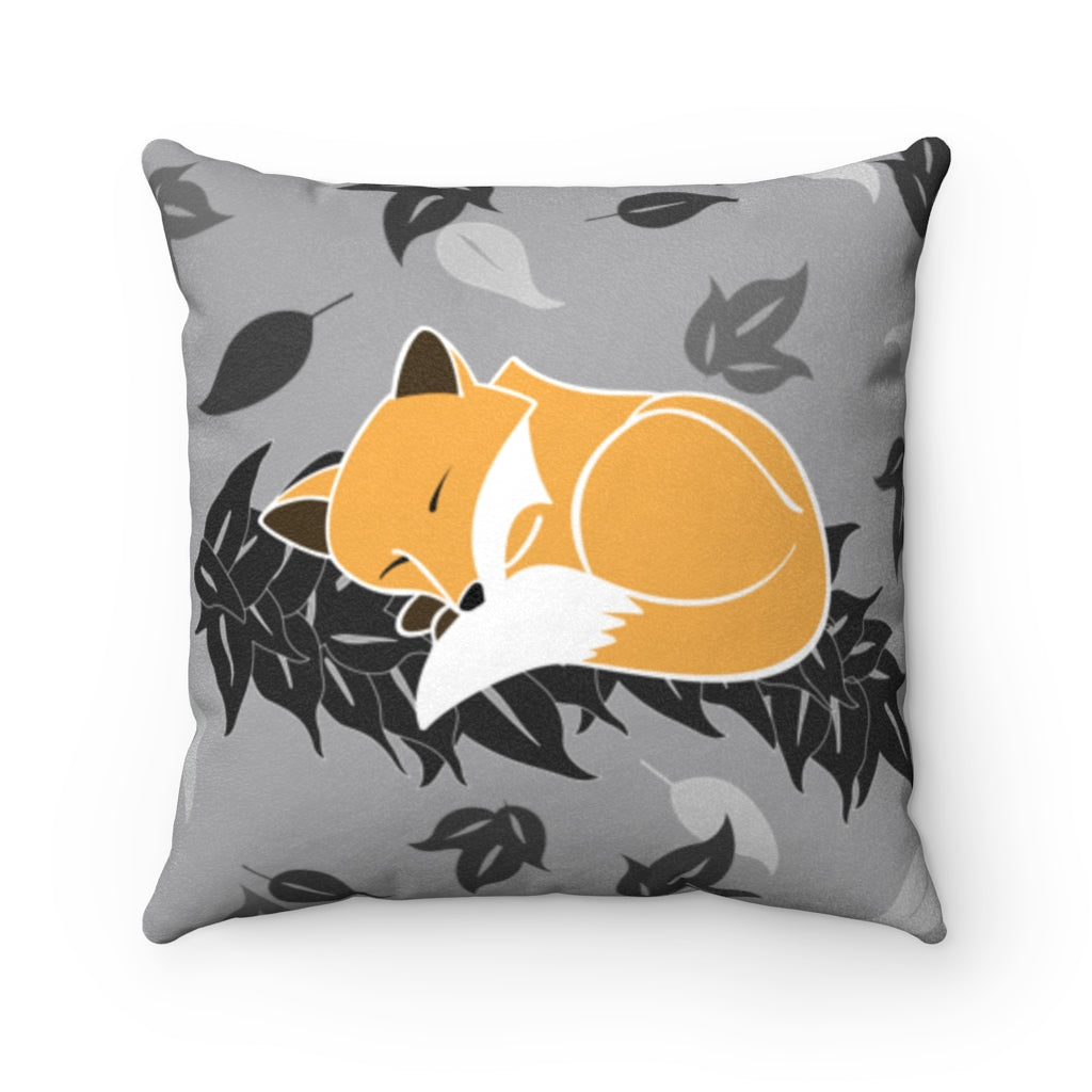 MicroSuede Throw Pillow Cover- Snuggles the Fox on Maile (Rain Clouds)