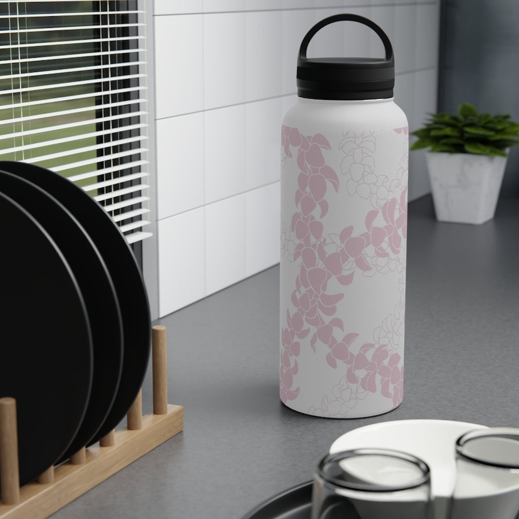 Water Bottle with Handle- Puakenikeni Curvilinear Lei (Soft Pink)