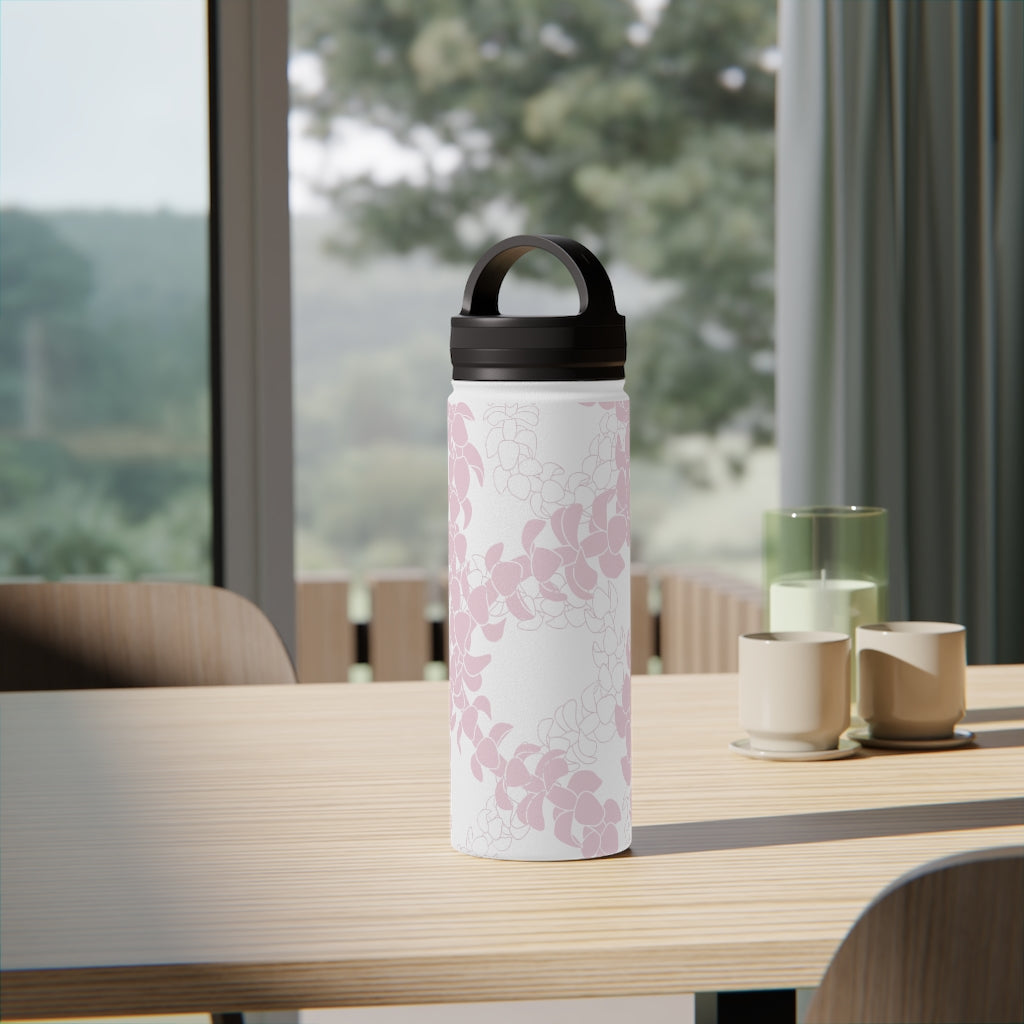 Water Bottle with Handle- Puakenikeni Curvilinear Lei (Soft Pink)