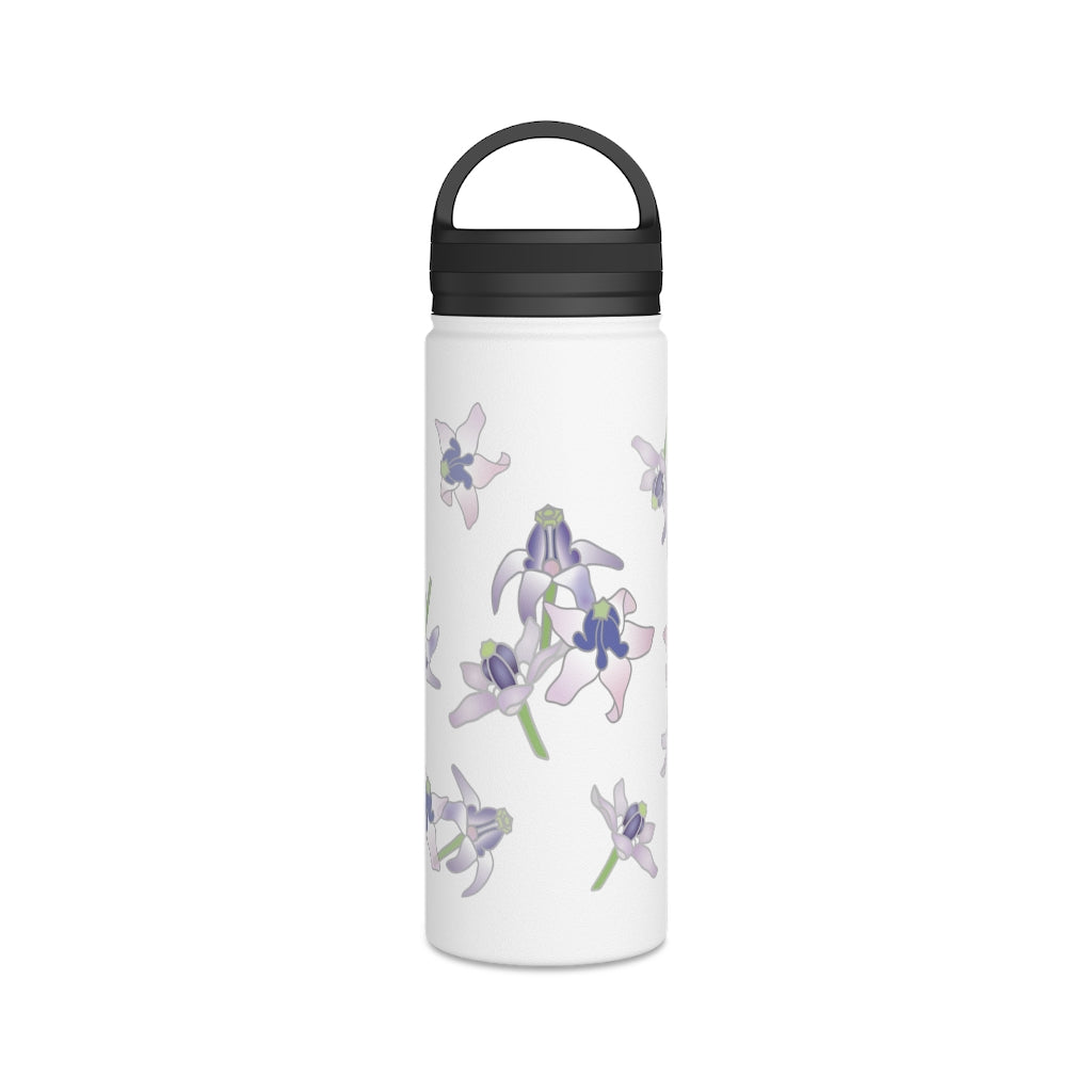 Water Bottle, 3 sizes, Stainless Steel with Handle Lid- Crown Flower Flurries