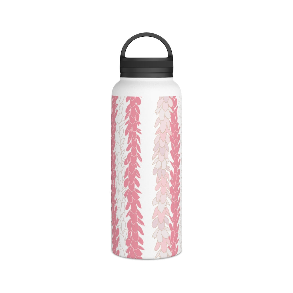 Water Bottle, 3 sizes, Stainless Steel with Handle Lid- Pakalana Lei Stringing Pink