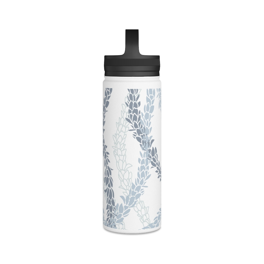 Water Bottle, 3 sizes, Stainless Steel with Handle Lid- Pikake Wishes (Blue), Pikake Lei