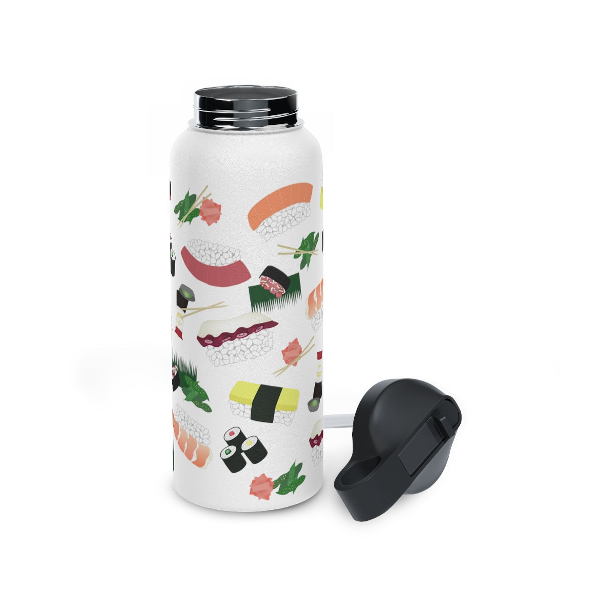 Water Bottle, 3 sizes, Stainless Steel with Sip Straw- Sushi Lovers