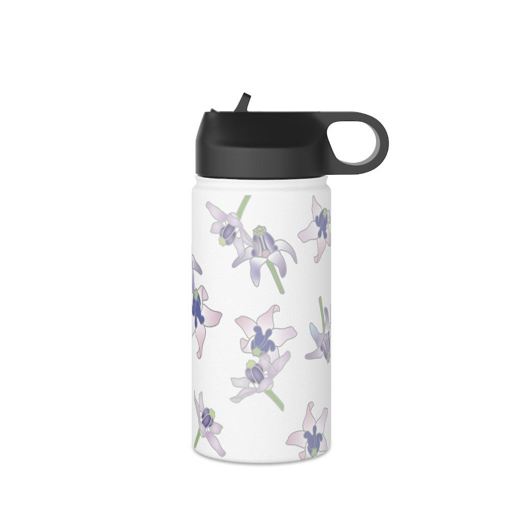 Water Bottle, 3 sizes, Stainless Steel with Sip Straw- Crown Flower Flurries