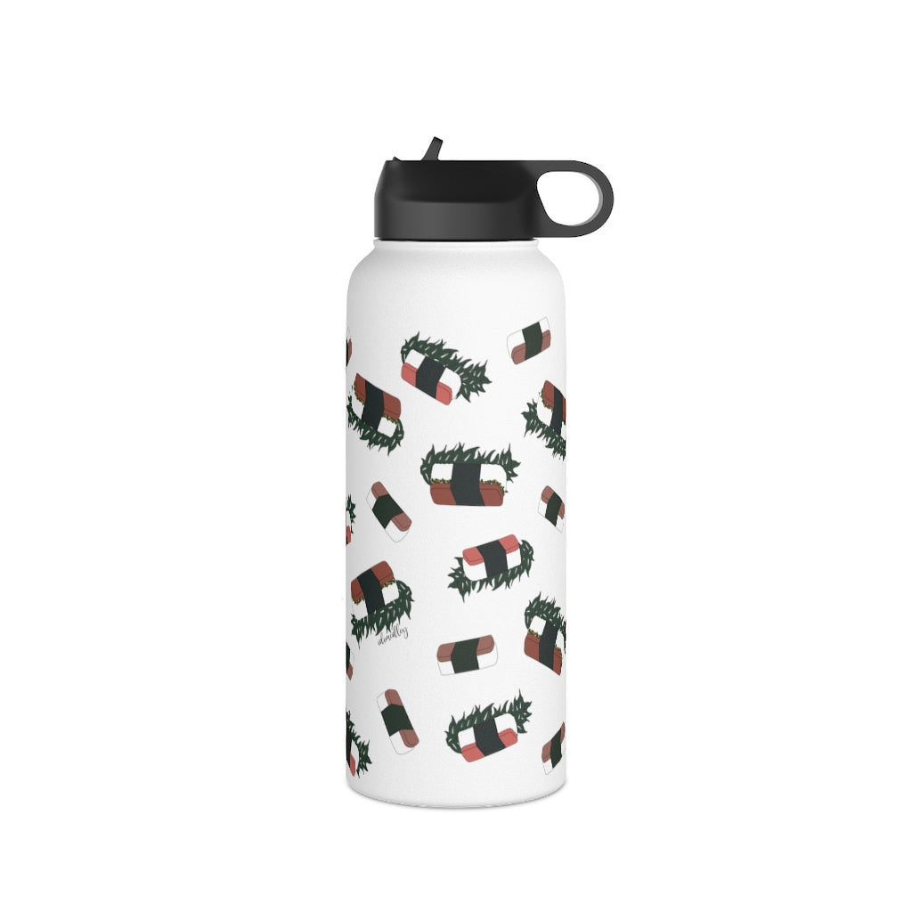 Water Bottle, 3 sizes, Stainless Steel with Sip Straw- Hawaii Musubi