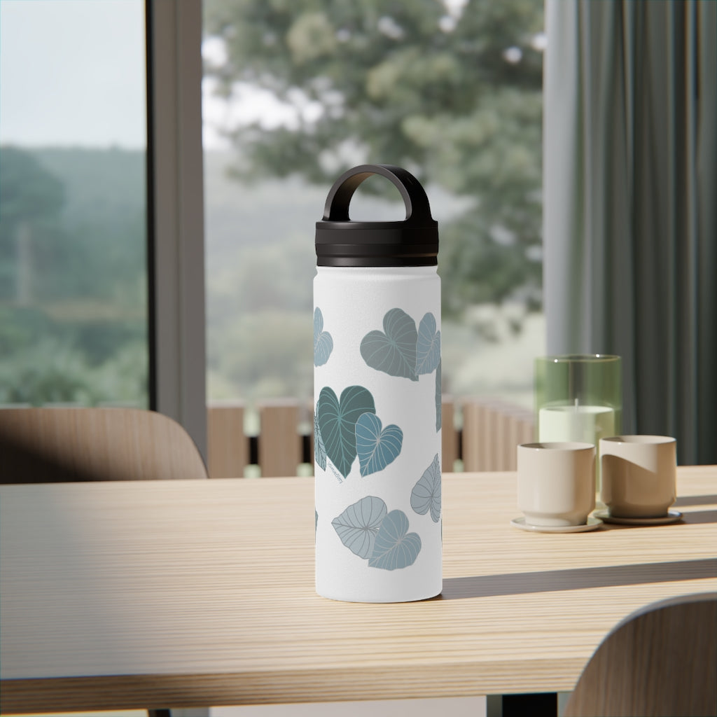 Water Bottle, 3 sizes, Stainless Steel with Handle Lid- Kalo Blue Flurries