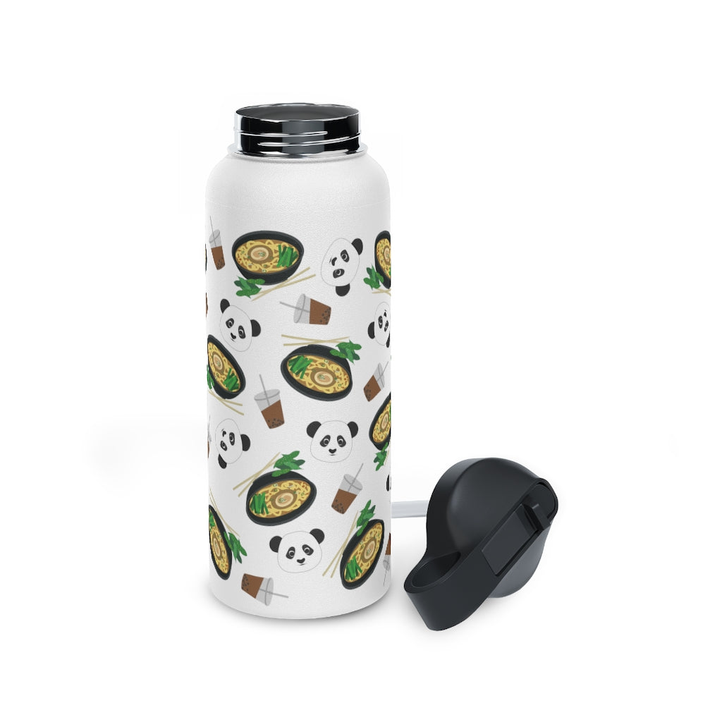 Water Bottle, 3 sizes, Stainless Steel with Sip Straw- MIDI the Ramen Panda