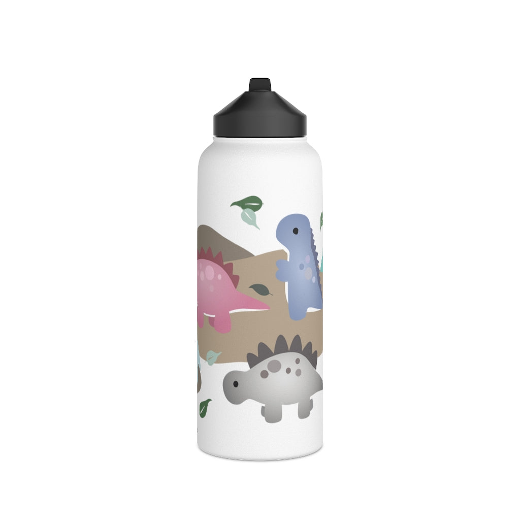 Water Bottle, 3 sizes, Stainless Steel with Sip Straw- Dinos in Paradise