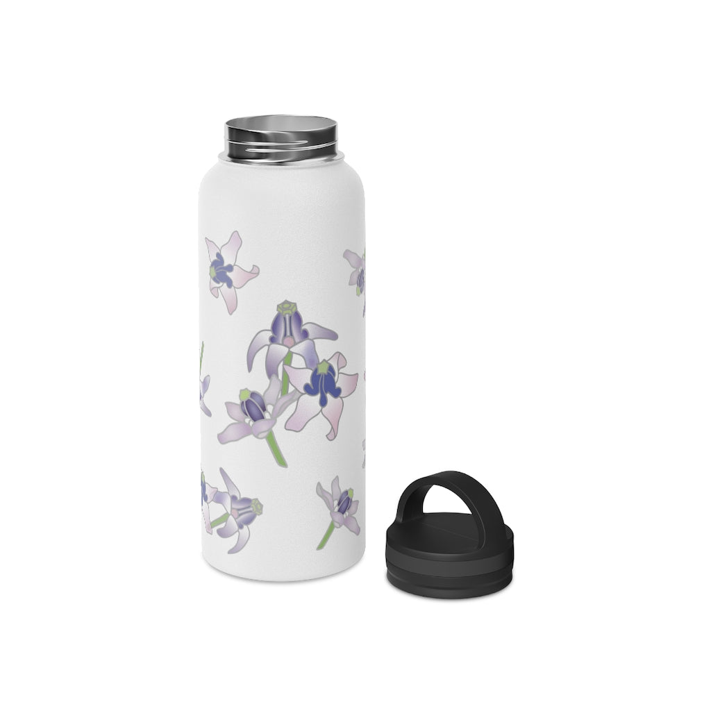 Water Bottle, 3 sizes, Stainless Steel with Handle Lid- Crown Flower Flurries