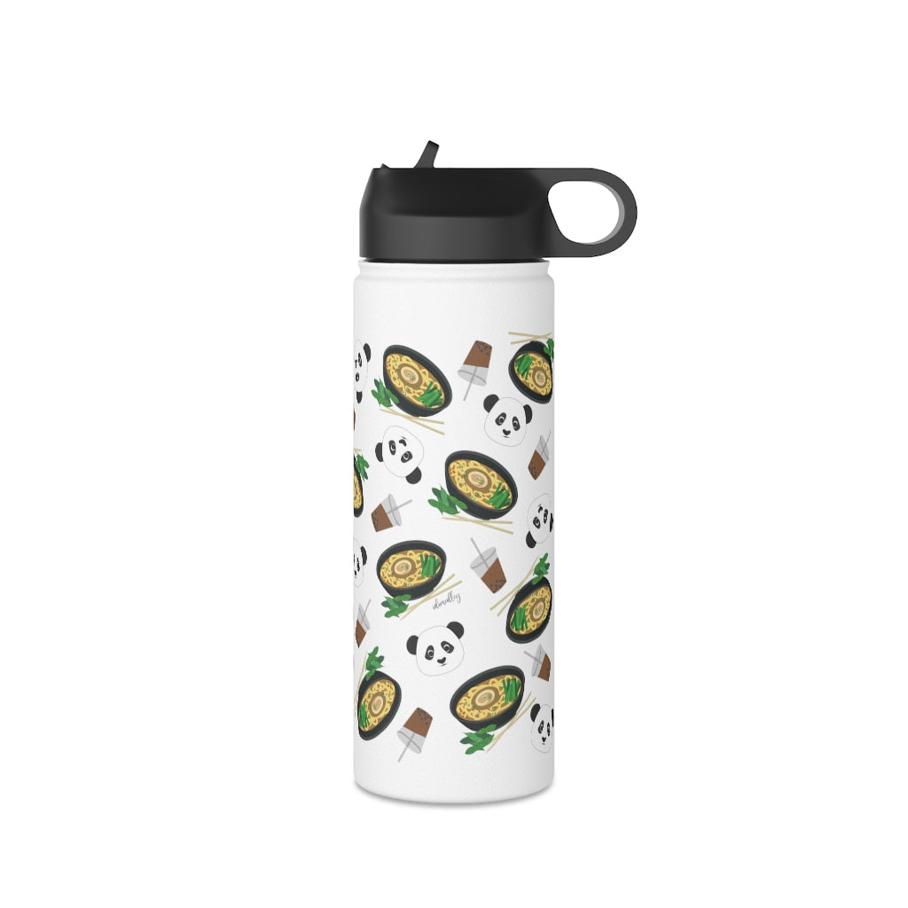 Water Bottle, 3 sizes, Stainless Steel with Sip Straw- MIDI the Ramen Panda