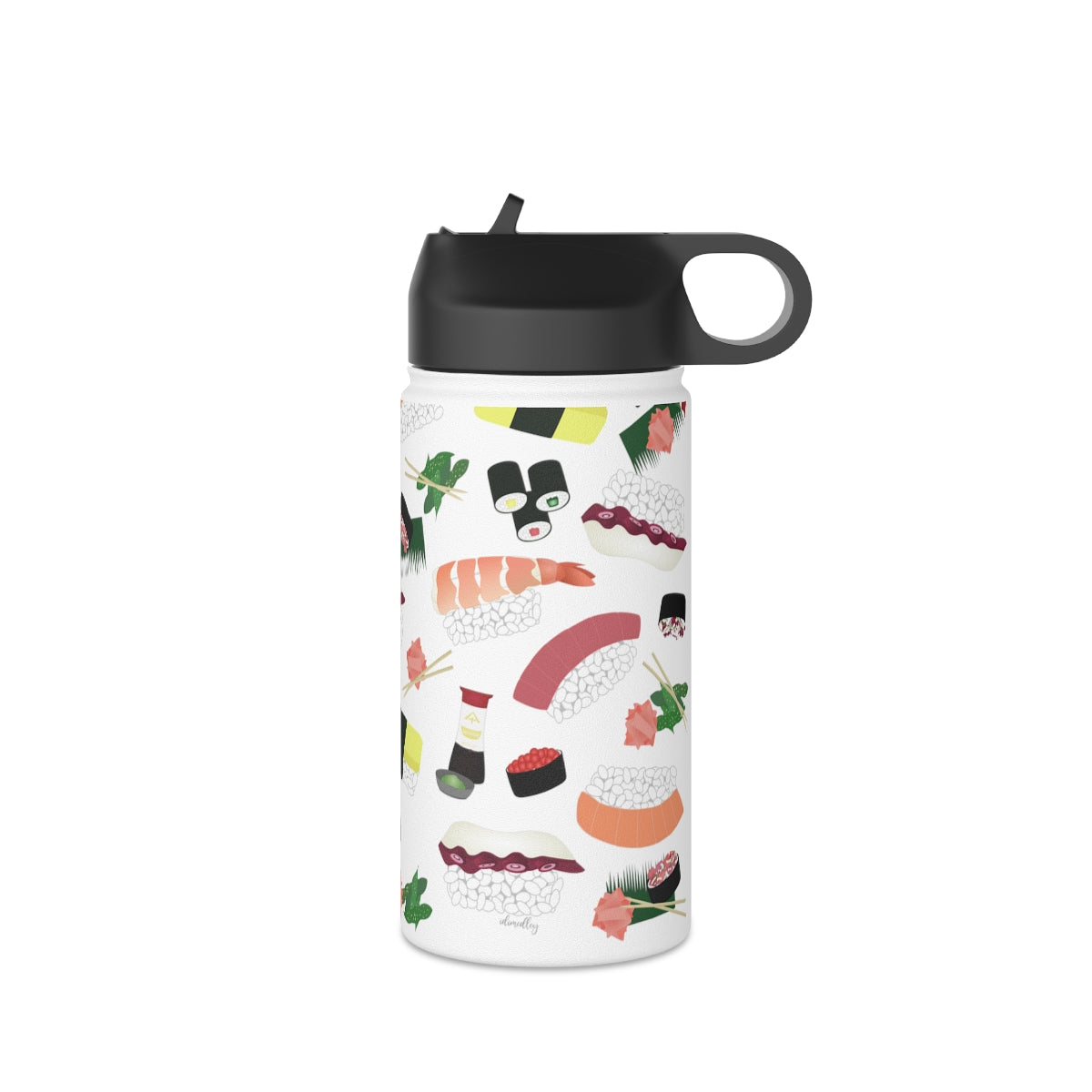 Water Bottle, 3 sizes, Stainless Steel with Sip Straw- Sushi Lovers