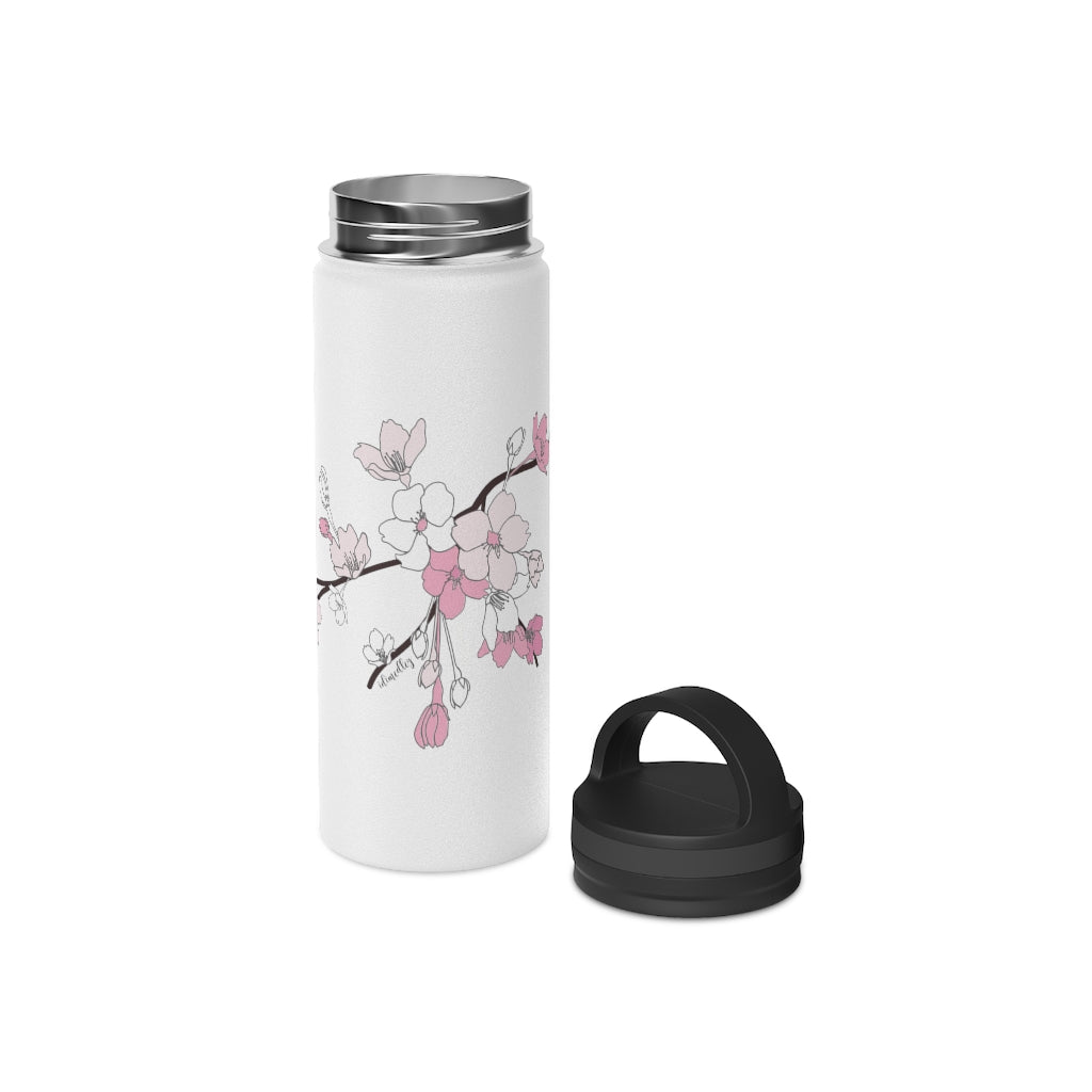 Water Bottle, 3 sizes, Stainless Steel with Handle Lid- Sakura Blooms