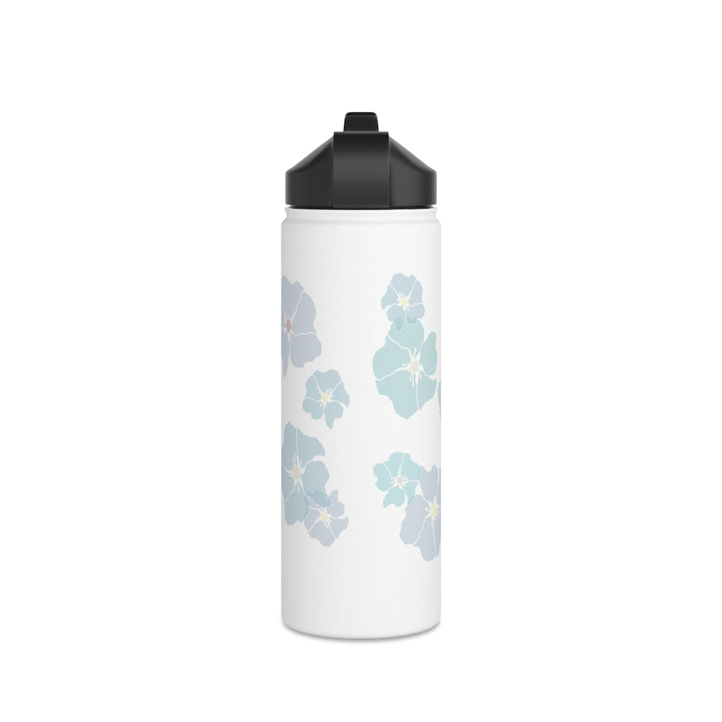 Water Bottle, 3 sizes, Stainless Steel with Sip Straw- Ilima Flower (Blues)