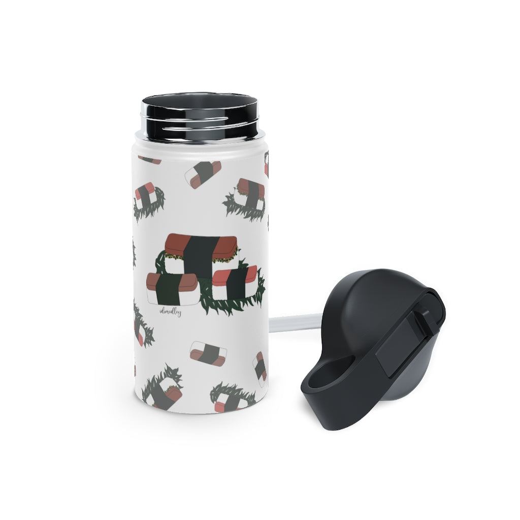 Water Bottle, 3 sizes, Stainless Steel with Sip Straw- Hawaii Musubi Flurries