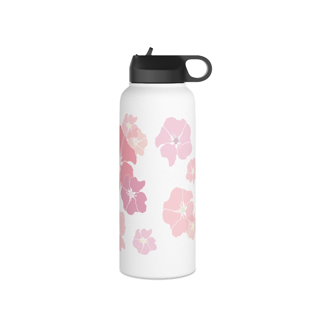 Water Bottle, 3 sizes, Stainless Steel with Sip Straw- Ilima (Blushy)