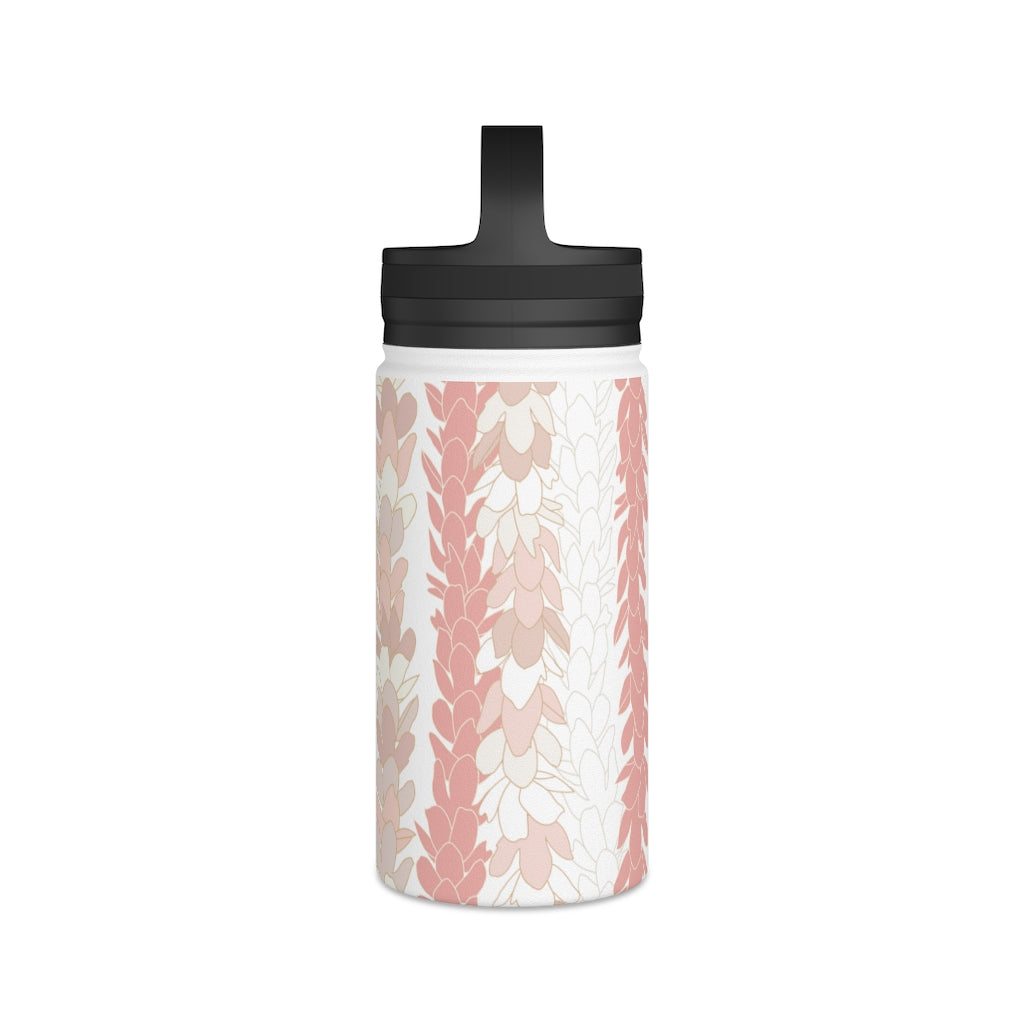 Water Bottle, 3 sizes, Stainless Steel with Handle Lid- Pakalana Lei Stringing Peach