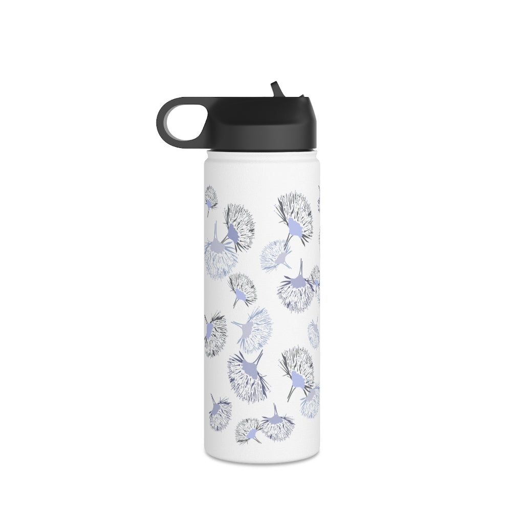 Water Bottle, 3 sizes, Stainless Steel with Sip Straw- Ohia Lehua Periwinkle Twinkle