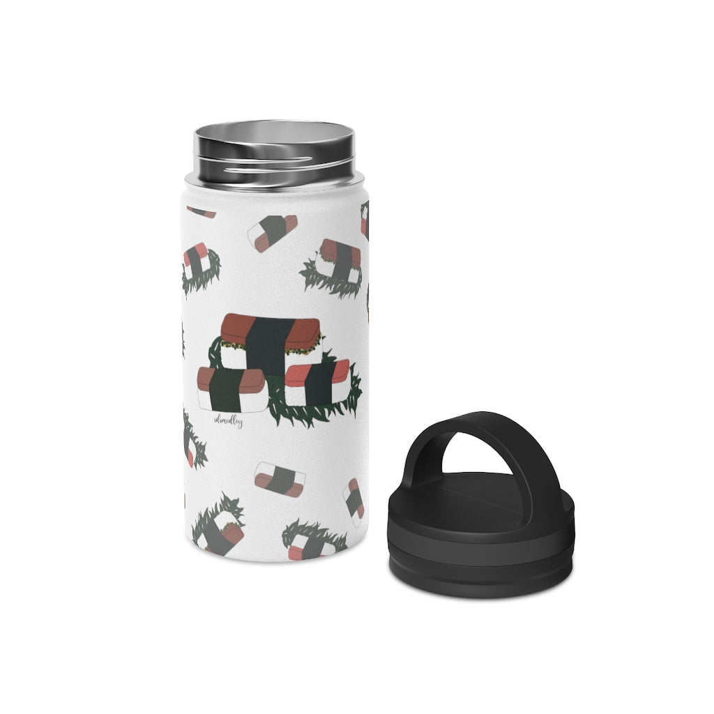 Water Bottle, 3 sizes, Stainless Steel with Handle Lid- Hawaii Musubi Flurries