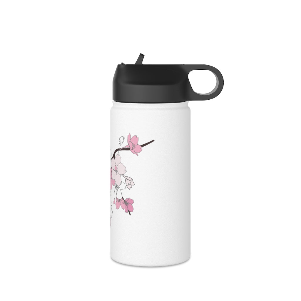 Water Bottle, 3 sizes, Stainless Steel with Sip Straw- Sakura Blooms