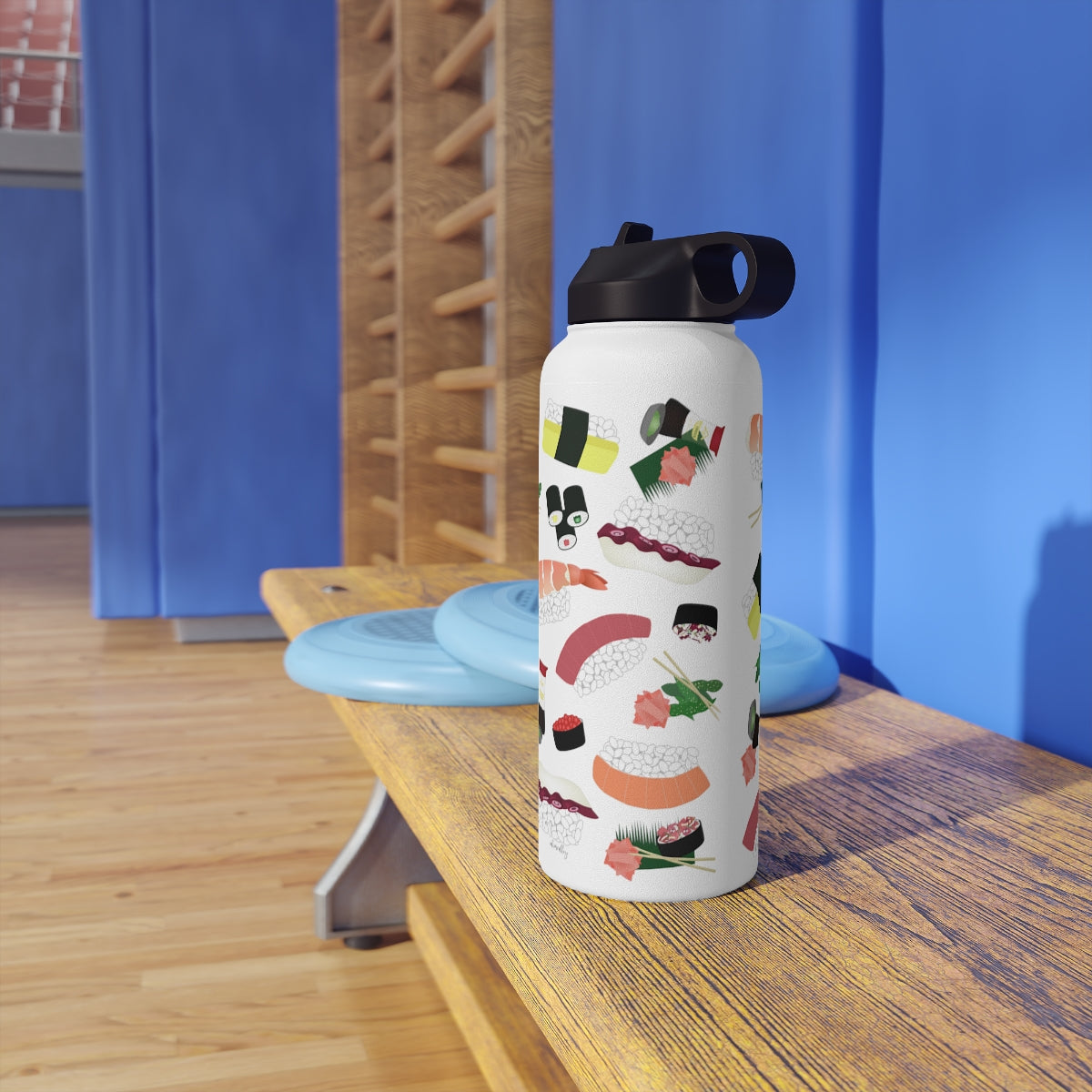 Water Bottle, 3 sizes, Stainless Steel with Sip Straw- Sushi Lovers