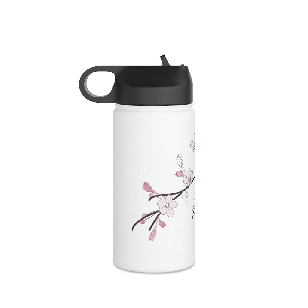 Water Bottle, 3 sizes, Stainless Steel with Sip Straw- Sakura Blooms