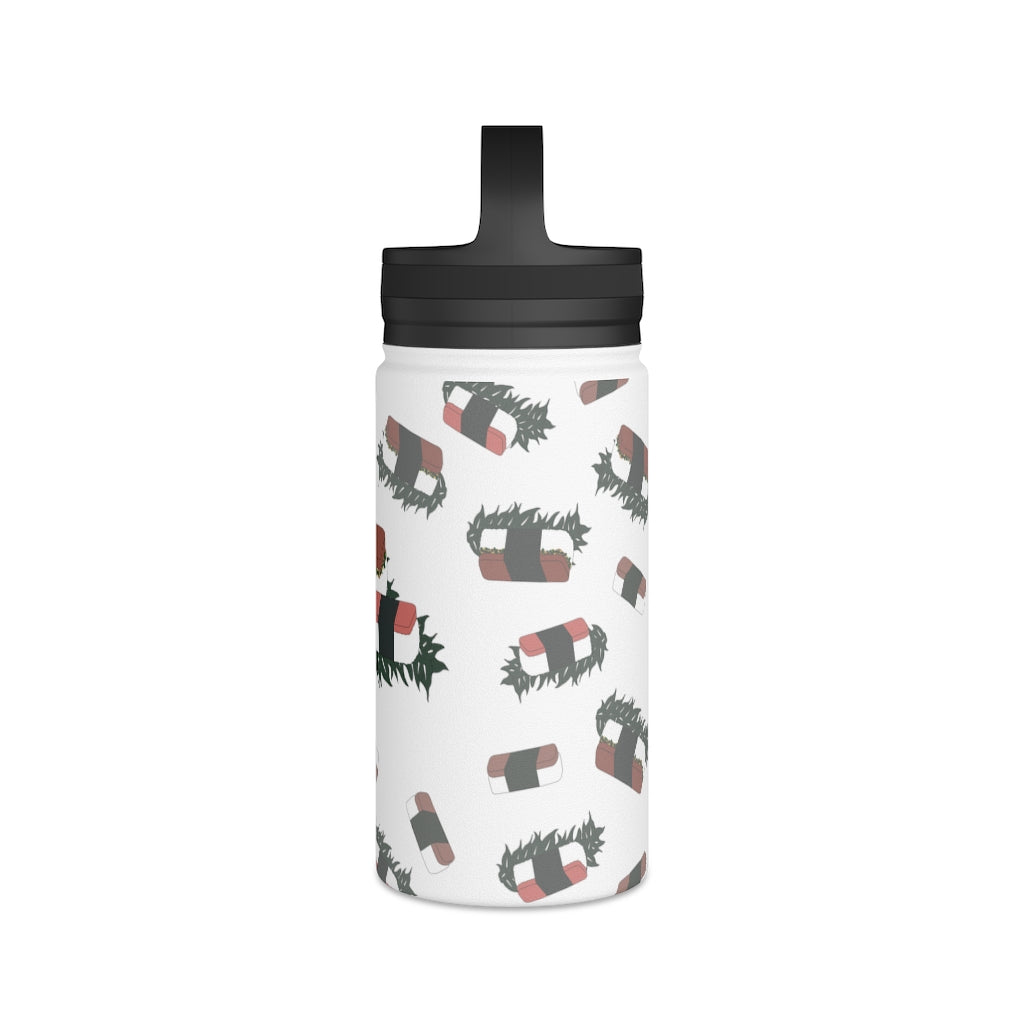 Water Bottle, 3 sizes, Stainless Steel with Handle Lid- Hawaii Musubi Flurries