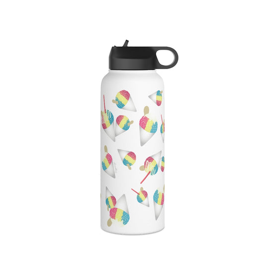 Water Bottle, 3 sizes, Stainless Steel with Sip Straw- Rainbow Shave Ice/ Snow Cones