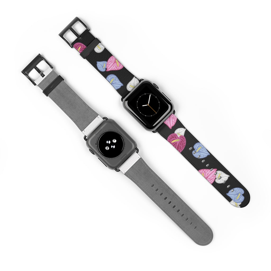 Vegan Leather Apple Watch Band- Anthuriums Light the Night
