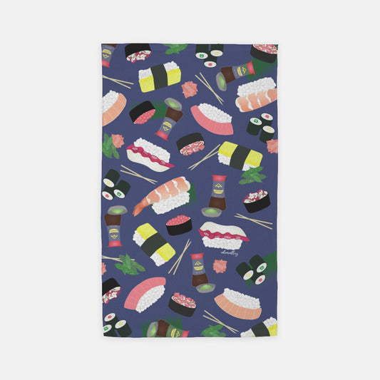Microfiber Terry Dish or Hand Towel- Sushi Lovers in Blue