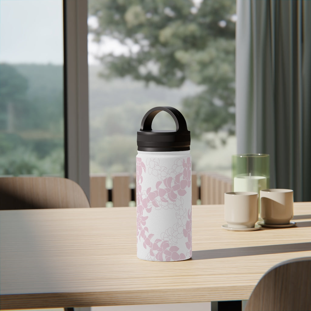 Water Bottle with Handle- Puakenikeni Curvilinear Lei (Soft Pink)