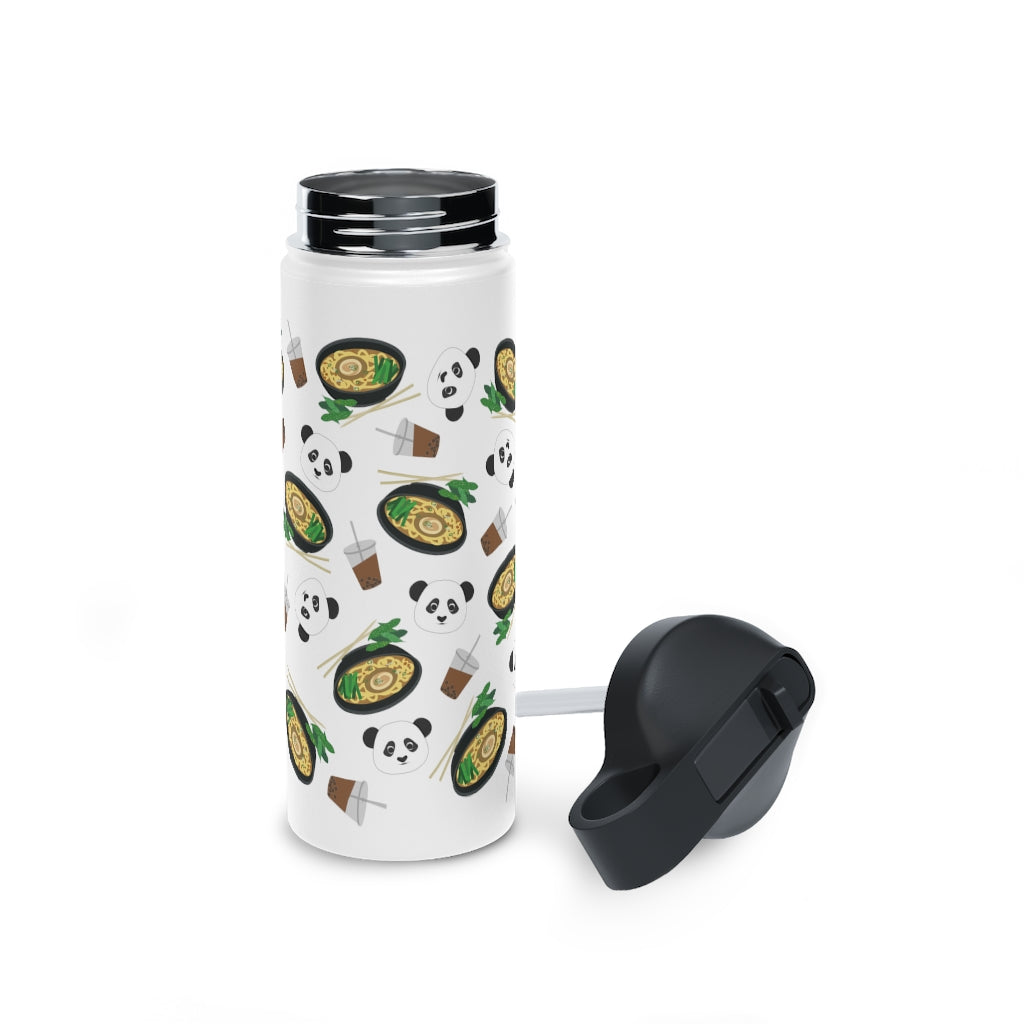 Water Bottle, 3 sizes, Stainless Steel with Sip Straw- MIDI the Ramen Panda