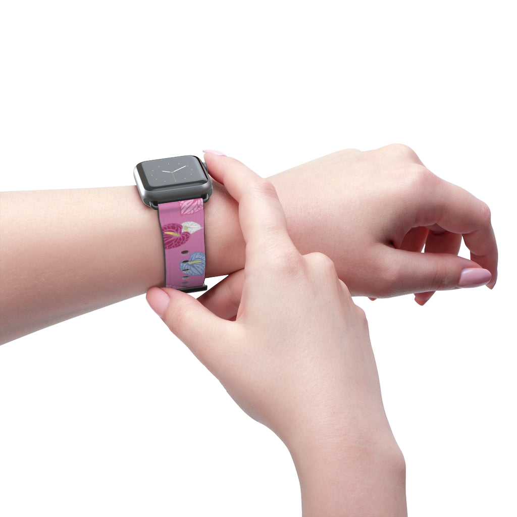 Vegan Leather Apple Watch Band- Anthuriums Blush
