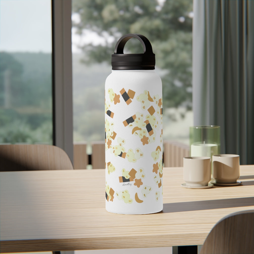 Water Bottle, 3 sizes, Stainless Steel with Handle Lid- Hurricane Popcorn