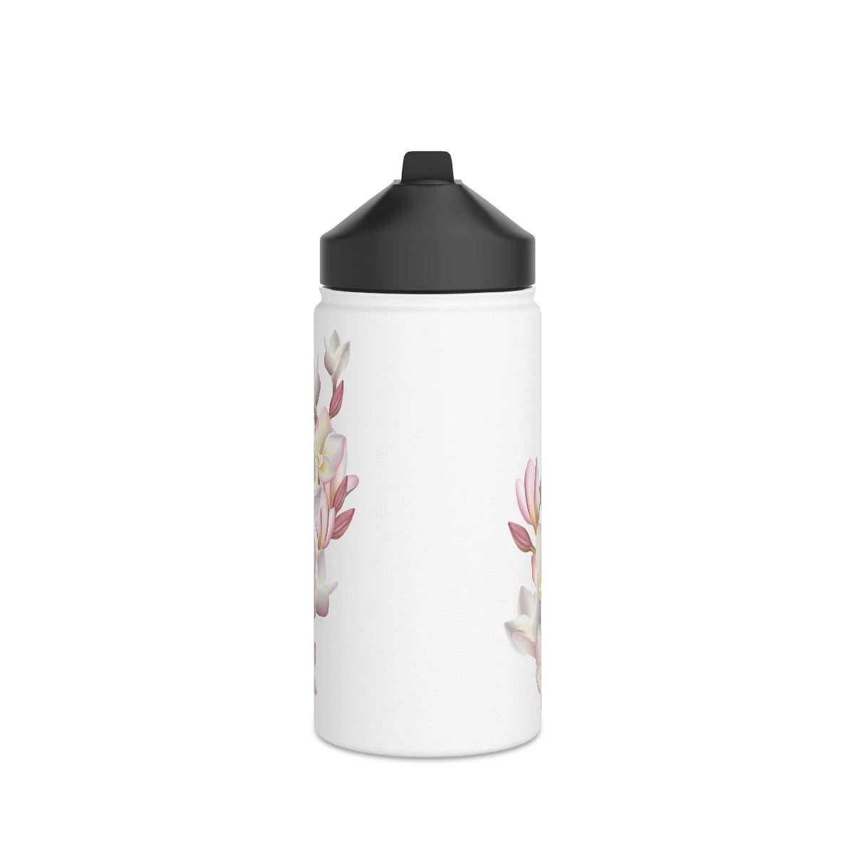 Water Bottle, 3 sizes, Stainless Steel with Sip Straw- Plumeria Cluster